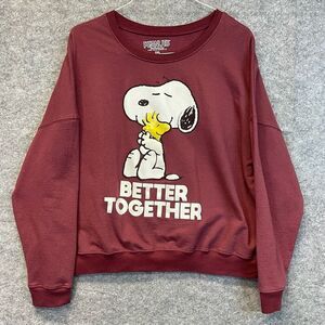 PEANUTS Sweatshirt Womens 2XL Burgundy Better Together Snoopy Woodstock Pullover